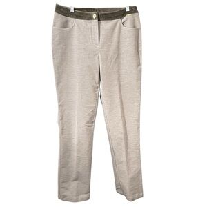 St John Sport Beige Straight-Leg Pants with Velvet Trim Waistband Size 8
